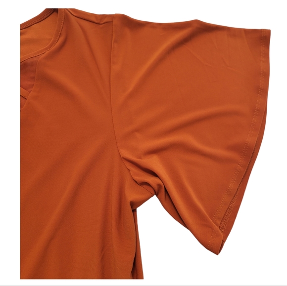 🎁FREE GIFT🎁 NY COLLECTION Orange Soft Lightweight Mesh Flutter Sleeve Knit Top - Picture 7 of 9